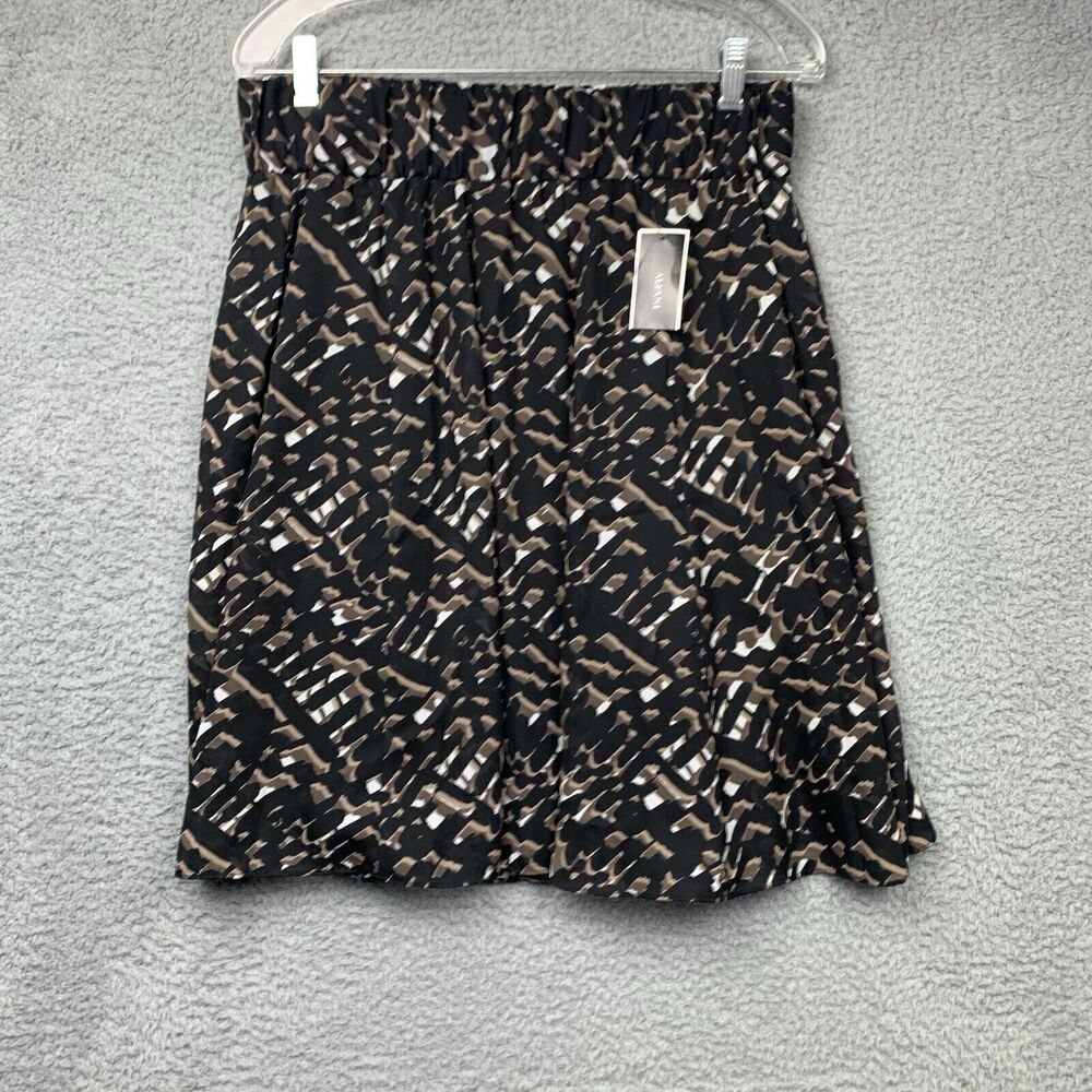 Alfani Skirt Womens M Black Brown Chiffon Geometric Print Lined Elastic Waist
